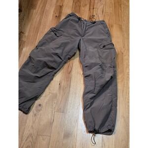 Utility Mens Brown Cargo Pants Techwear Gorpcore Bungee Hem Drawstring 30x30